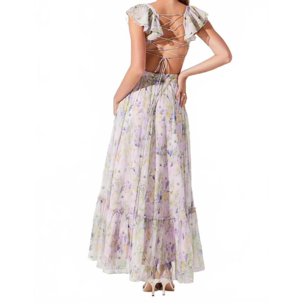 NEW ASTR primrose floral strappy back maxi dress in lavender multi - Picture 3 of 3